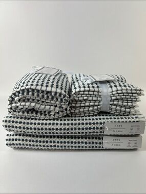 Peri Home Bath Towels Navy & White Modern Design Soft Cotton 8 Pc Set NEW